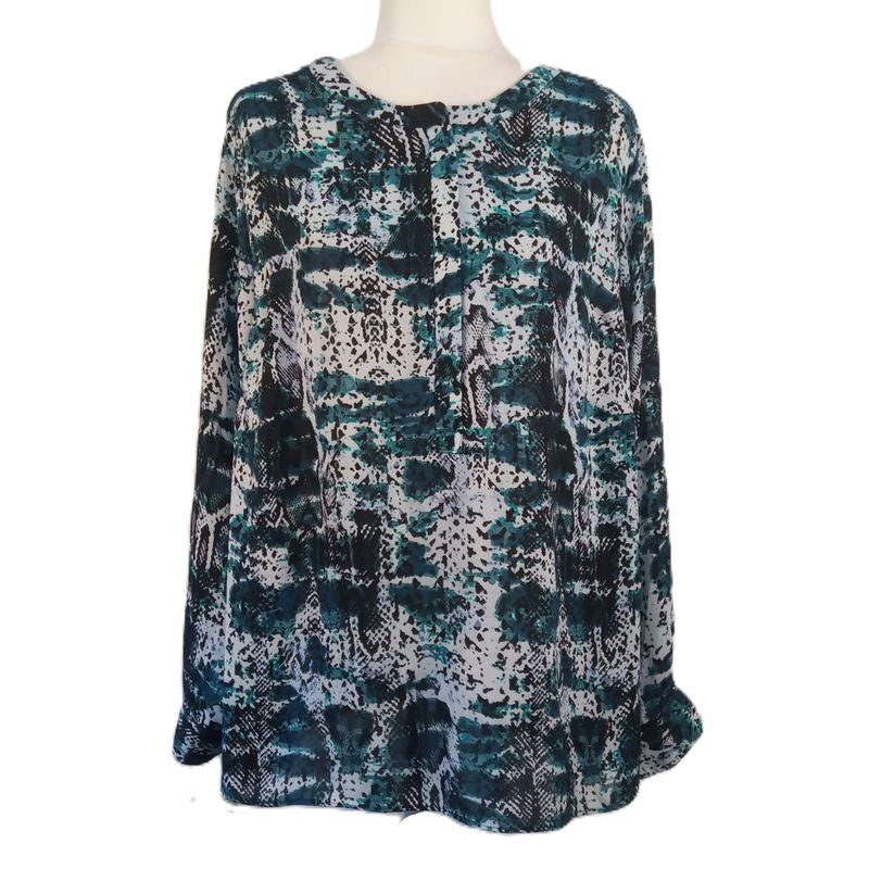 Apt. 9 3X Women&#39;s Blue &amp; White Half Zip Lightweight Long Sleeve Plus Size Blouse