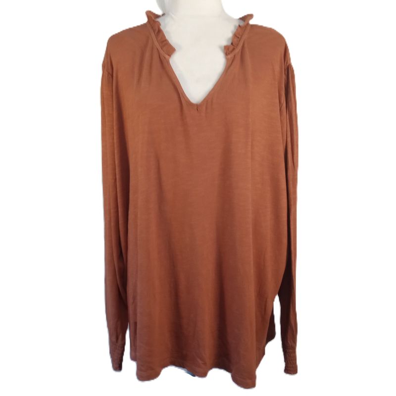 NEW! Sonoma 4X Women&#39;s Brown Cotton Lightweight Long Sleeve Plus Size Blouse