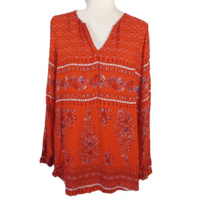 Old Navy XL Women&#39;s Boho Rayon Red Floral V-Neck Lightweight Long Sleeve Blouse