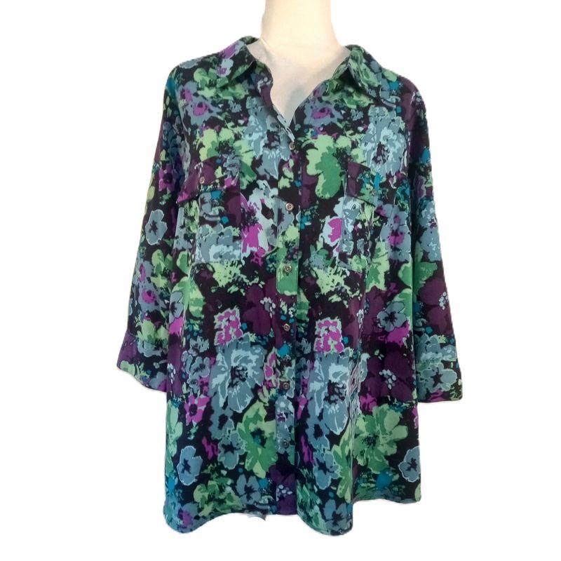 Croft &amp; Barrow 3X Women&#39;s Floral Half Sleeve Button Up Plus Size Blouse