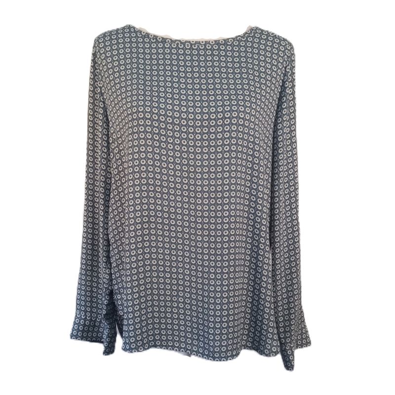 LOFT Medium Women&#39;s Blue Floral Round Neck Lightweight Long Sleeve Blouse