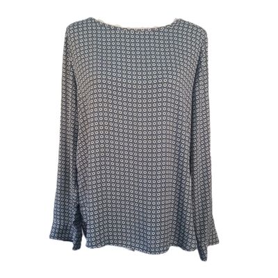 LOFT Medium Women&#39;s Blue Floral Round Neck Lightweight Long Sleeve Blouse