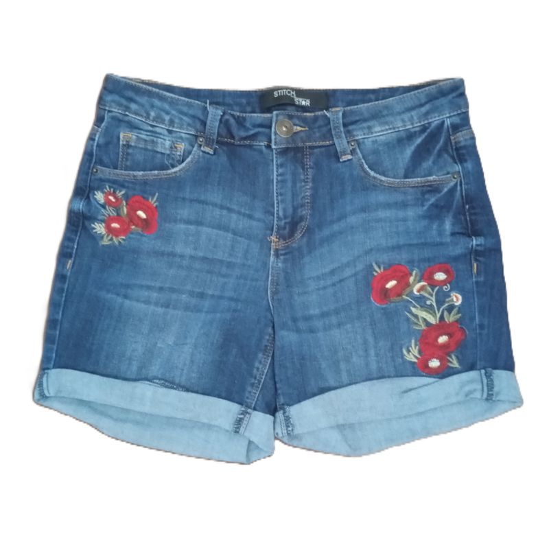 Stitch Star Sz 4 Women&#39;s Floral Embroidered Mid Rise Midi Jean Shorts