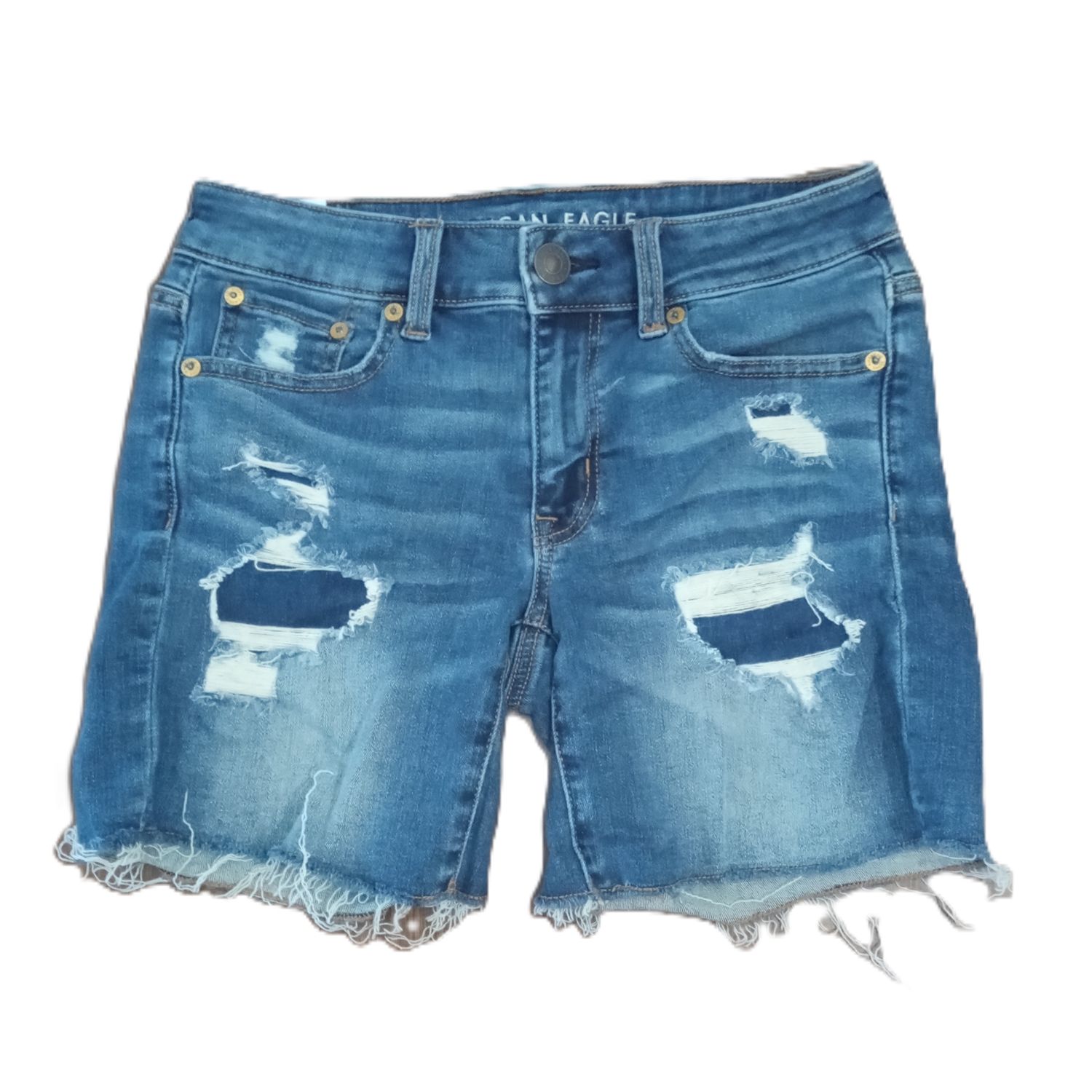 American Eagle Sz 2 Women&#39;s Distressed Mid Rise Midi Denim Jean Shorts