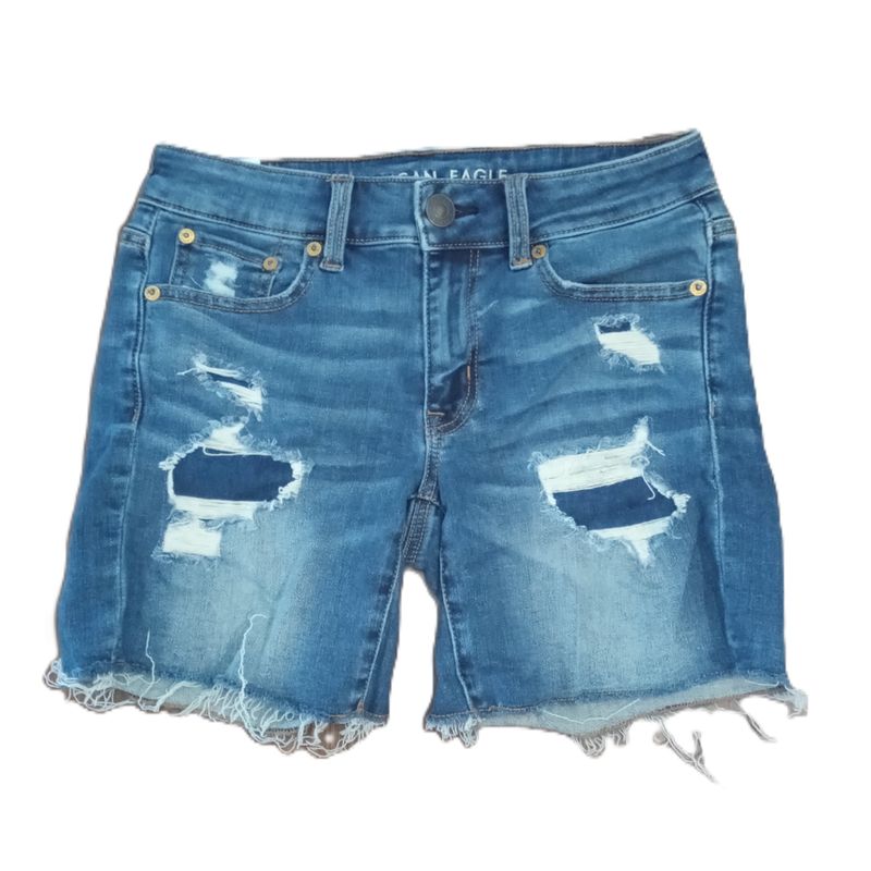 American Eagle Sz 2 Women&#39;s Distressed Mid Rise Midi Denim Jean Shorts