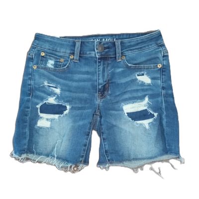 American Eagle Sz 2 Women&#39;s Distressed Mid Rise Midi Denim Jean Shorts
