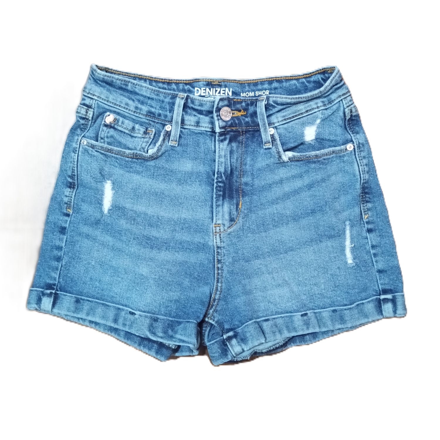 Levi&#39;s Denizen Sz 1 Women&#39;s Jrs High Rise Mom Shortie Stretch Denim Jean Shorts