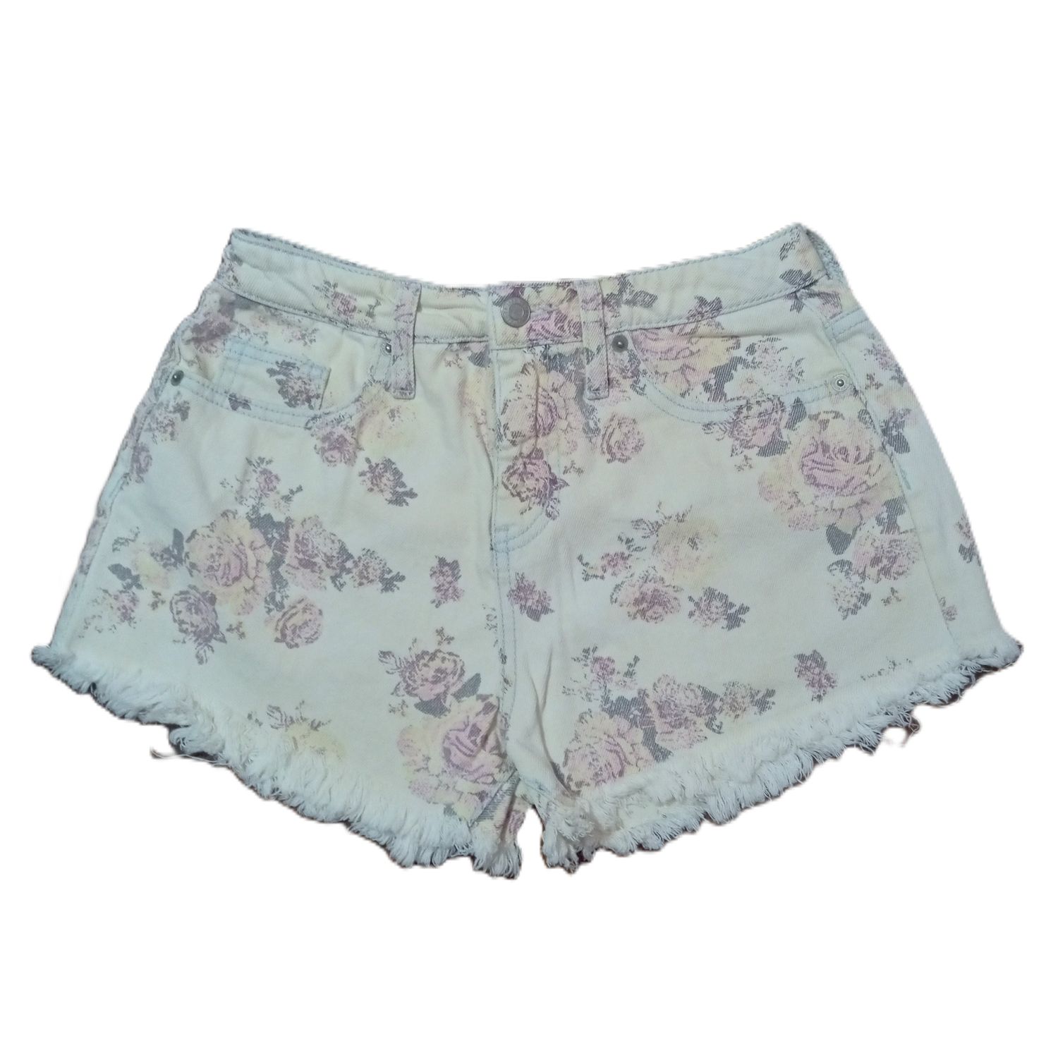 Mossimo Sz 2 / 26 Women&#39;s Cream Floral High Rise Shortie Denim Jean Shorts