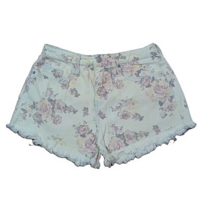 Mossimo Sz 2 / 26 Women&#39;s Cream Floral High Rise Shortie Denim Jean Shorts