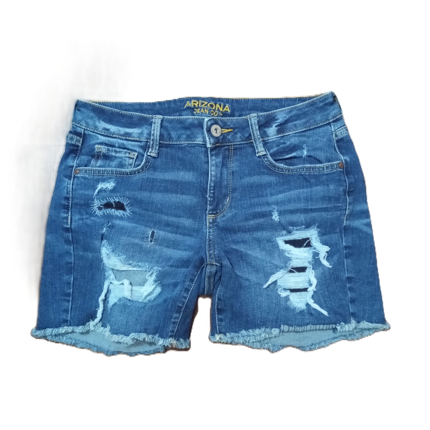 Arizona Sz 5 Women&#39;s Jrs Distressed Mid Rise Shortie Denim Jean Shorts