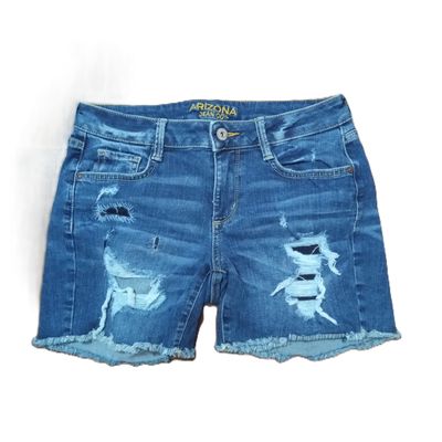 Arizona Sz 5 Women&#39;s Jrs Distressed Mid Rise Shortie Denim Jean Shorts