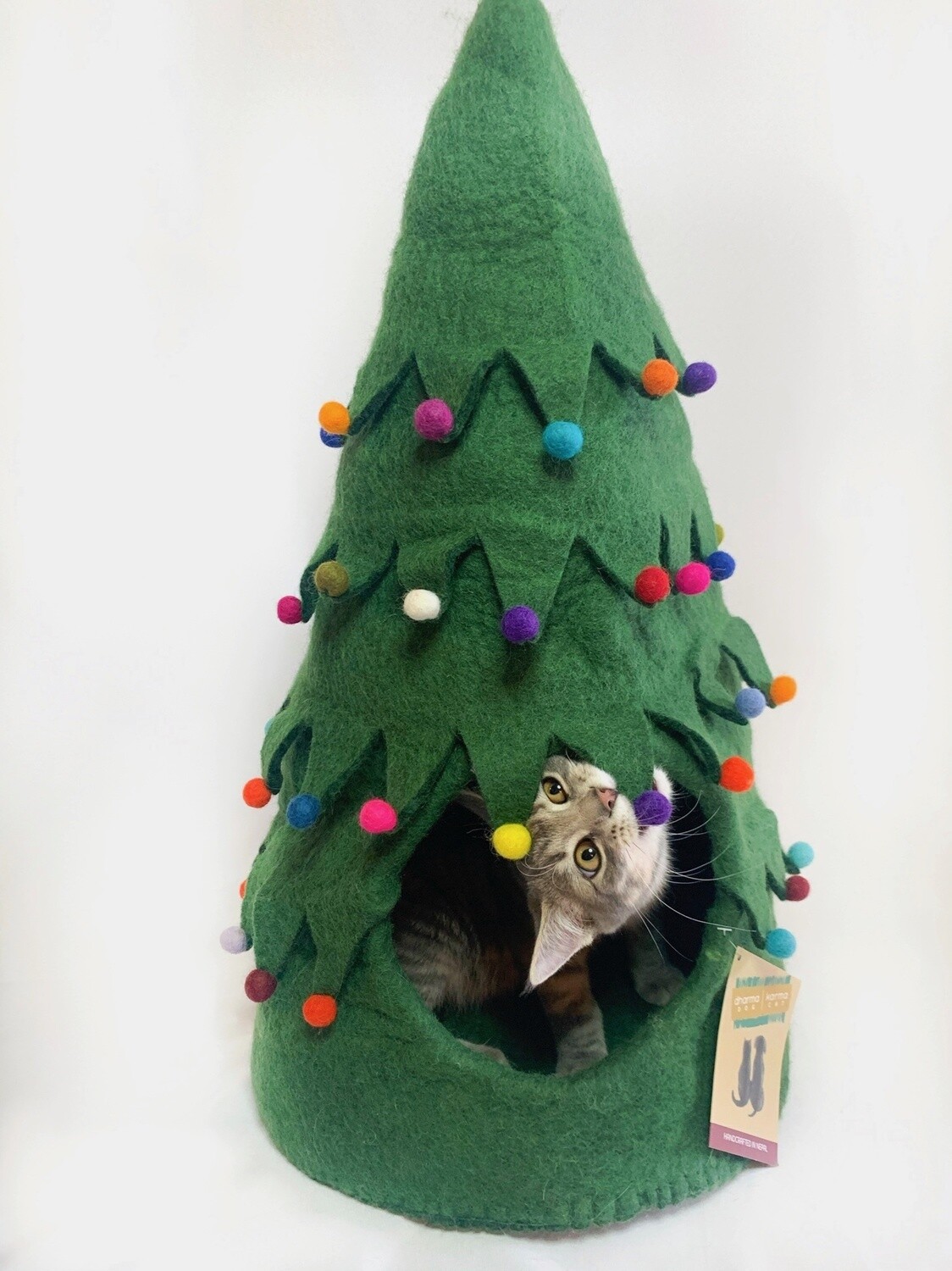Wool Christmas Tree Cat Bed - Green