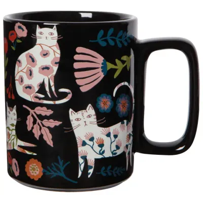 Cat and Flowers Mug (Black)