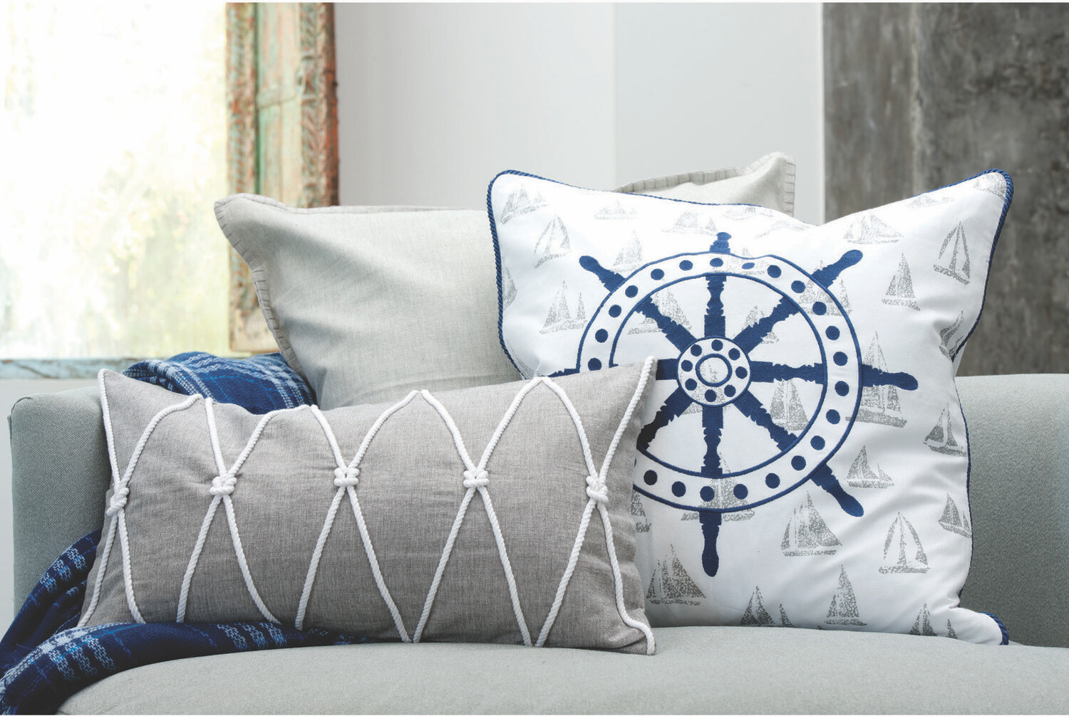 Accent Grey Pillow with Rope 
