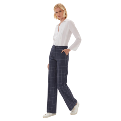 Wide Leg Trouser - Embroidered - Indigo with Sand Embroidery