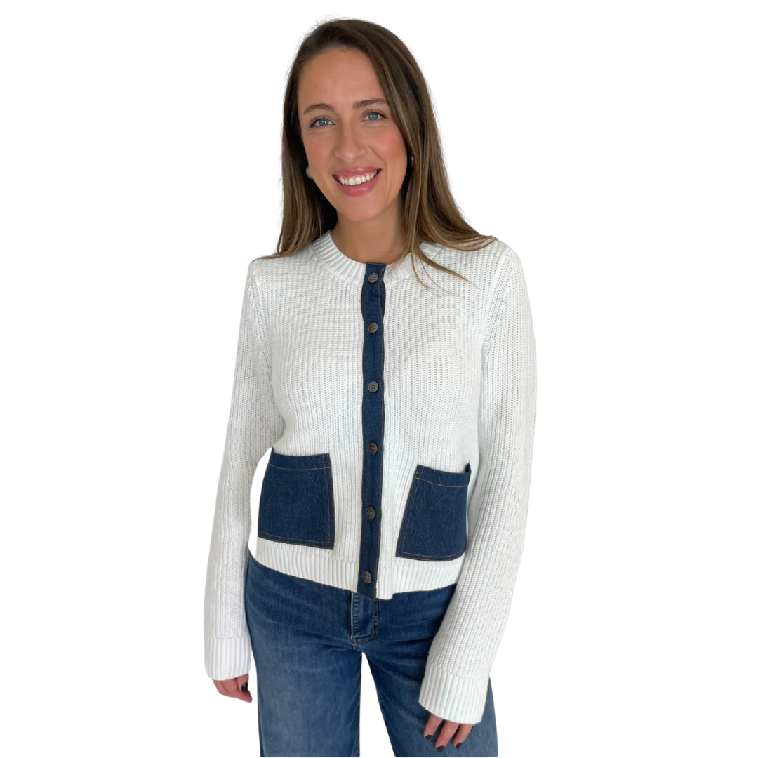 J Society White 2 Pocket Cardigan