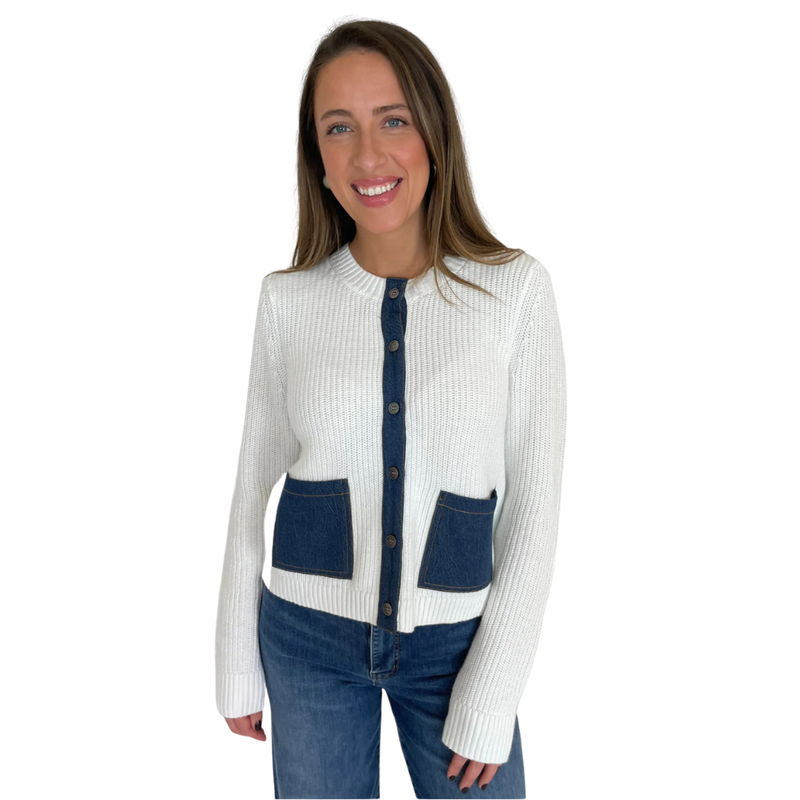 J Society White 2 Pocket Cardigan