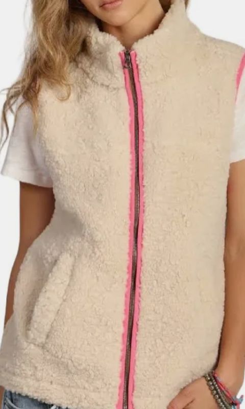 Dylan Shearling Vest with Pink Trim Dylan Shearling Vest with Pink Trim