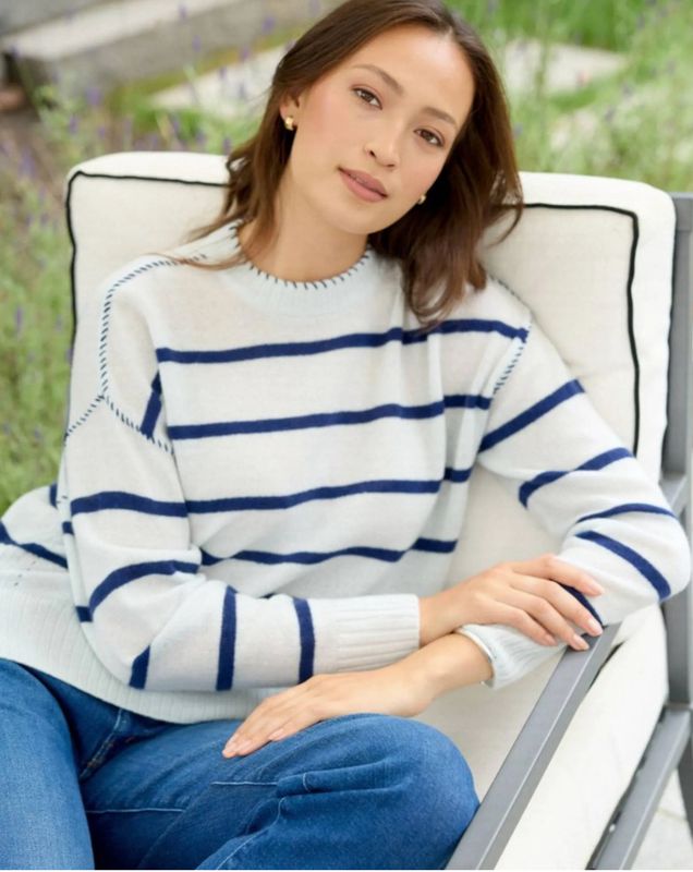 Alashan Eloise Striped Crew Sweater Cashmere