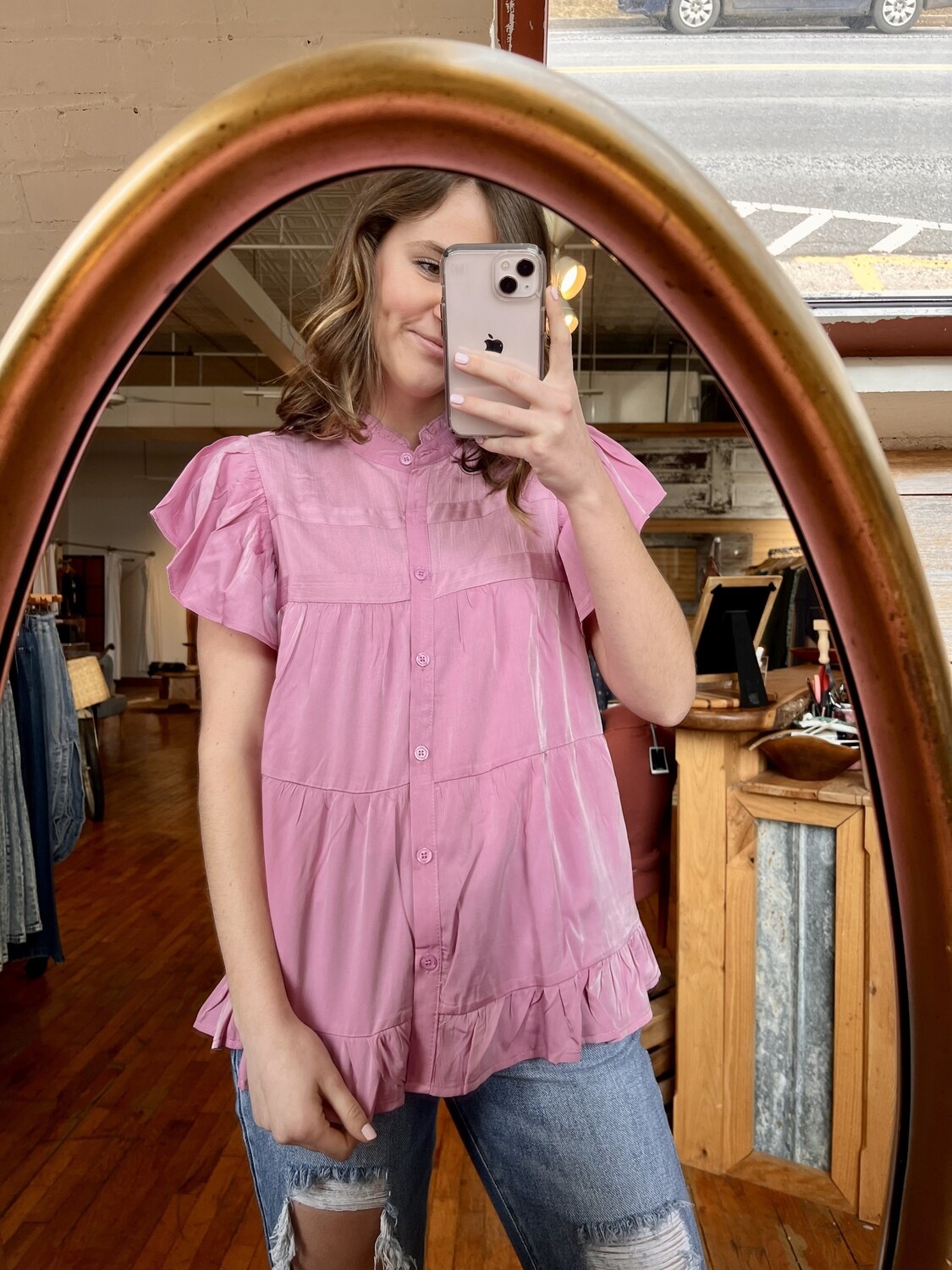 Pink Button Down Top
