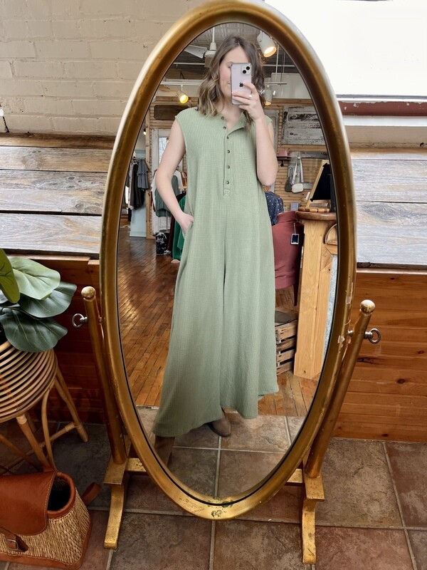 Olive Waffle Jumpsuit