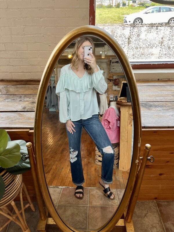 Ruffle Button Down