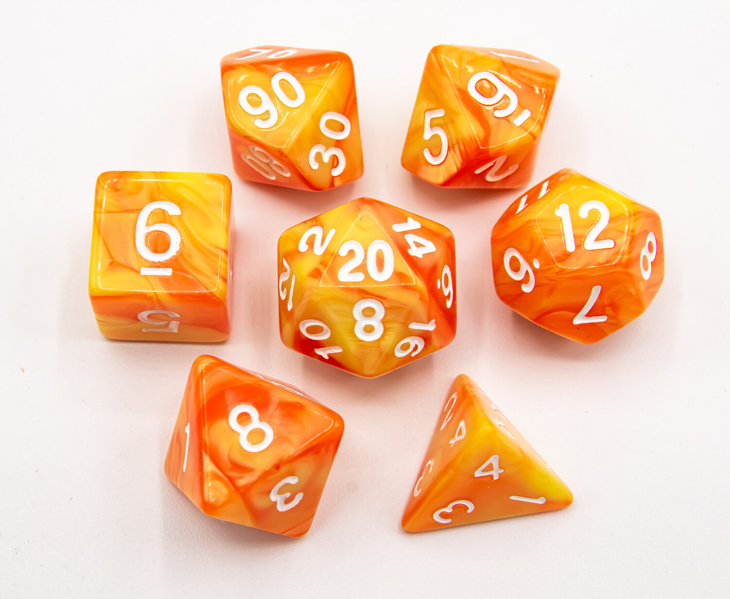 Orange/Yellow & White Fusion 7 Dice Set