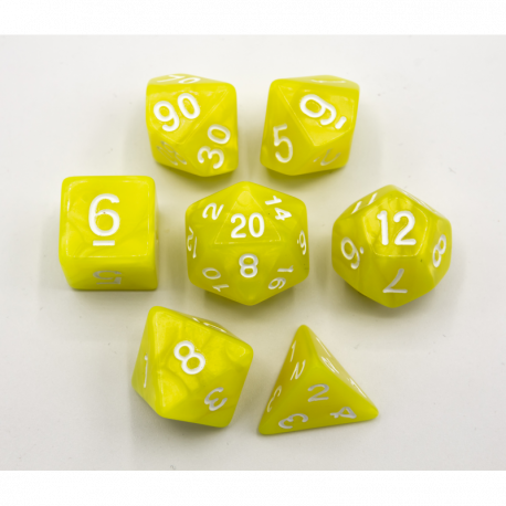 Yellow & White Marbled 7 Dice Set