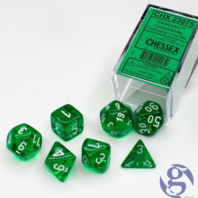 CHX 23075 Translucent Green/white Polyhedral Set