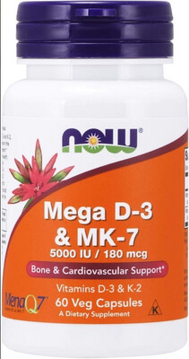 Vitamina D-3 Y K2, Now, 60 Caps, 5000ui 180mcg