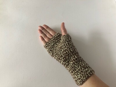 Women’s Long Cuff Brown Crochet Fingerless Gloves