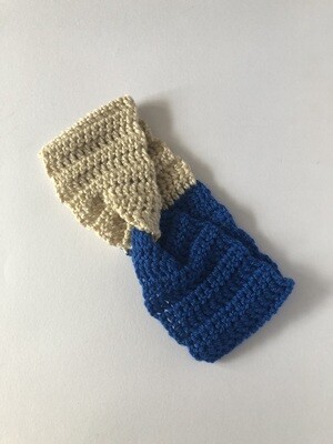 Women's Sailor Blue & Cream Crochet Twist Headband