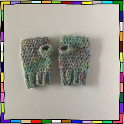 "Children's rainbow sky colour fluffy texture hand crochet fingerless gloves"