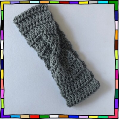 "Women's chunky grey hand crochet twist headband"