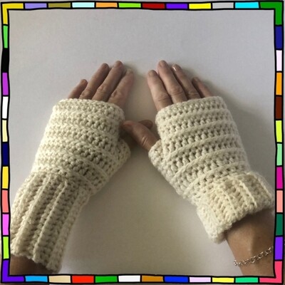 "Women's cream pattern hand crocheted fingerless gloves"