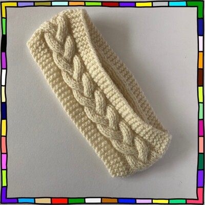 "Women's size small cream cable knit with garter stitch edge hand knit headband uk"