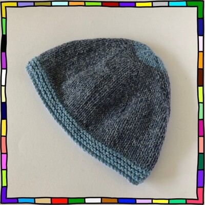 "Women's two tone blue soft to the touch hand knit beanie hat"