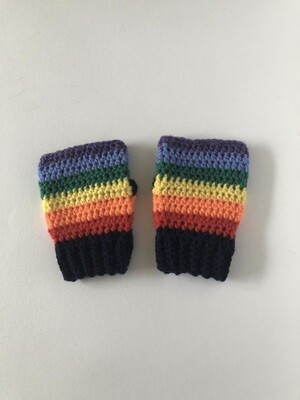 Rainbow Striped Children's Hand Crocheted Fingerless Gloves