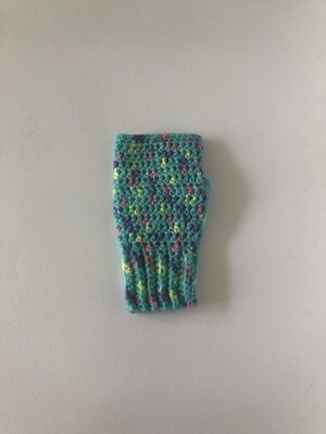 Women's Aqua Rainbow Hand Crocheted Fingerless Gloves UK