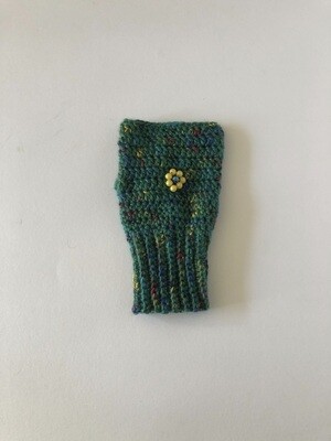 Women’s Beaded Green Hand Crochet Fingerless Gloves