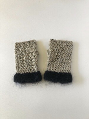 Women’s Black Fluffy Cuff Beige Hand Crochet Gloves