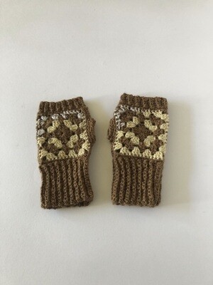 Women’s Crochet Brown Granny Square Fingerless Gloves