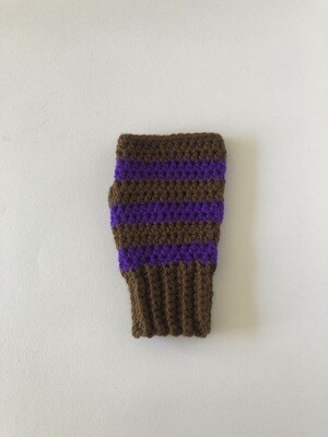 Women’s Brown & Purple Striped Crochet Fingerless Gloves
