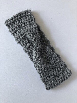 Women’s Chunky Grey Hand Crochet Twist Headband