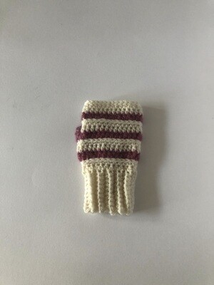 Women's Cream & Pink Striped Crochet Fingerless Gloves