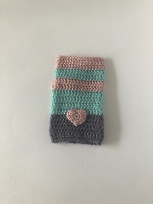 Women’s Pink & Aqua Silk Striped Crochet Gloves