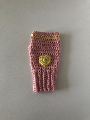 Women's Pink & Yellow Hand Crochet Fingerless Gloves