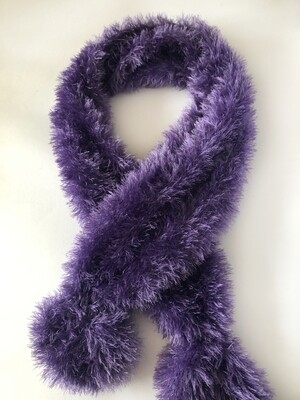 Women's Purple Fluffy Texture Hand Knit Scarf UK
