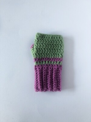Women's Chunky Lime & Pink Hand Crochet Fingerless Gloves