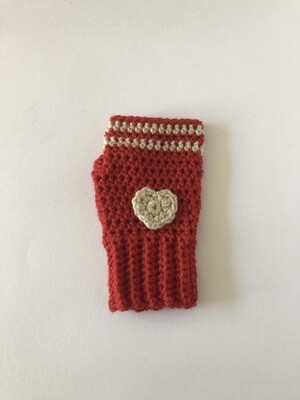 Women’s Red & Cream Heart Crochet Fingerless Gloves